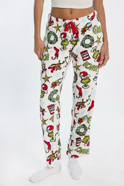 The Grinch Wreath Plush Pajama Pant - White /