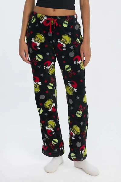 The Grinch Ornaments Plush Pajama Pant - Black /