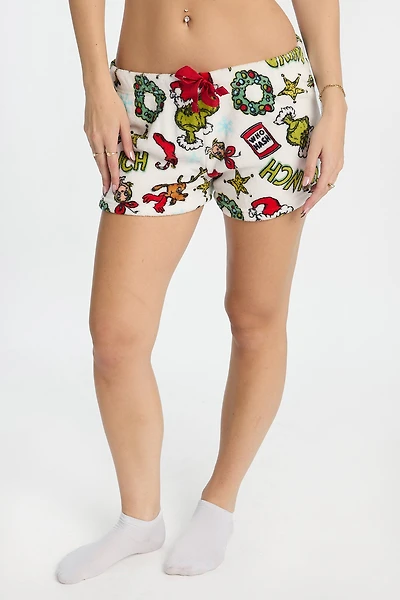 The Grinch Wreath Plush Pajama Shorts - White /