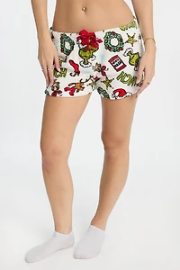 The Grinch Wreath Plush Pajama Shorts - White /