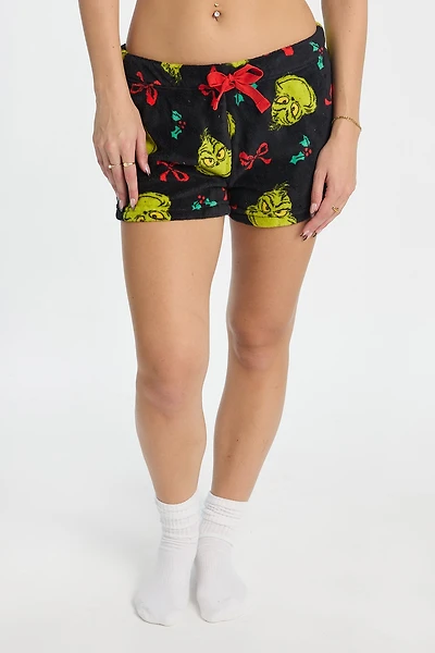 The Grinch Christmas Plush Pajama Shorts - Black /