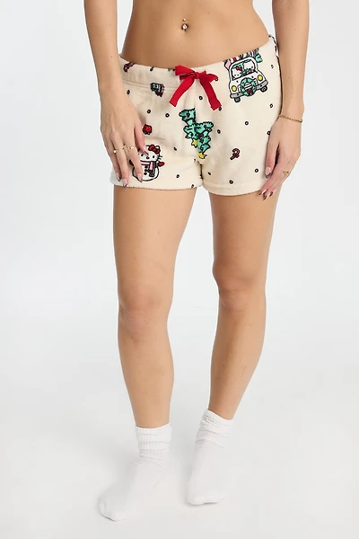 Hello Kitty Christmas Tree Plush Pajama Shorts - Cream /