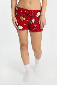 Hello Kitty Candy Cane Plush Pajama Shorts - Red /