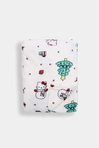 Hello Kitty Christmas Tree Plush Blanket - Cream / O/S