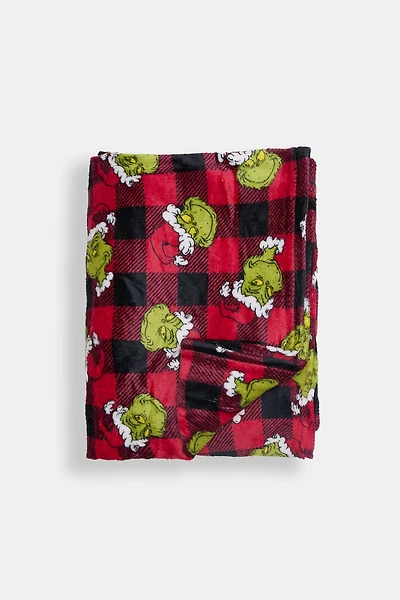 The Grinch Plaid Plush Blanket - Red / O/S