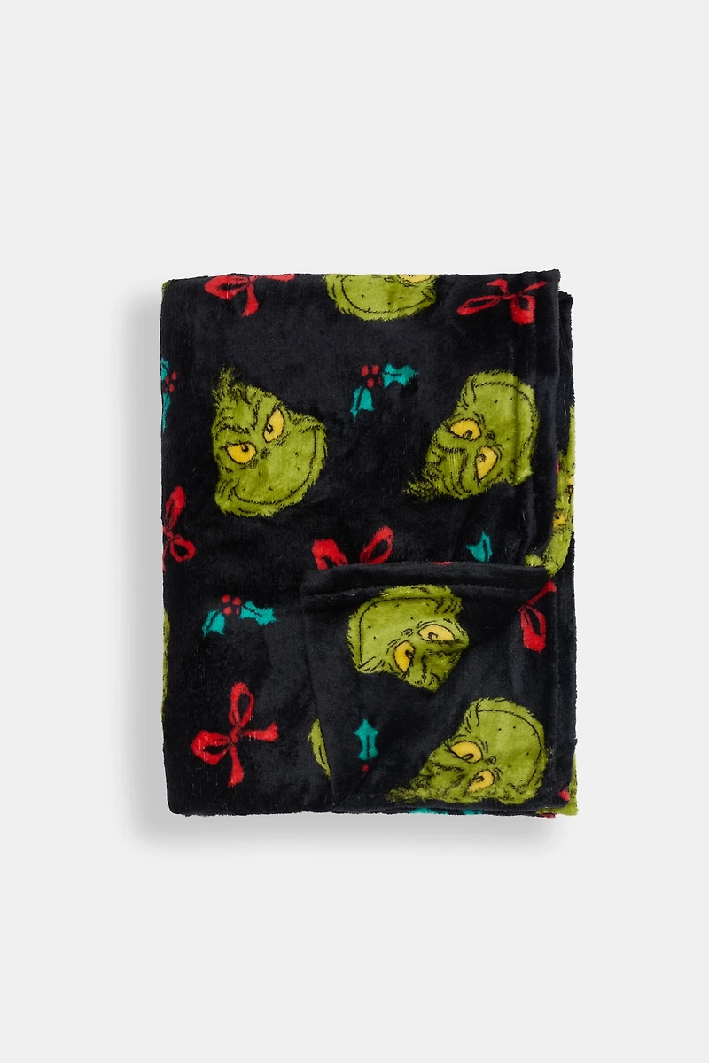 The Grinch Bow Plush Blanket - Black / O/S