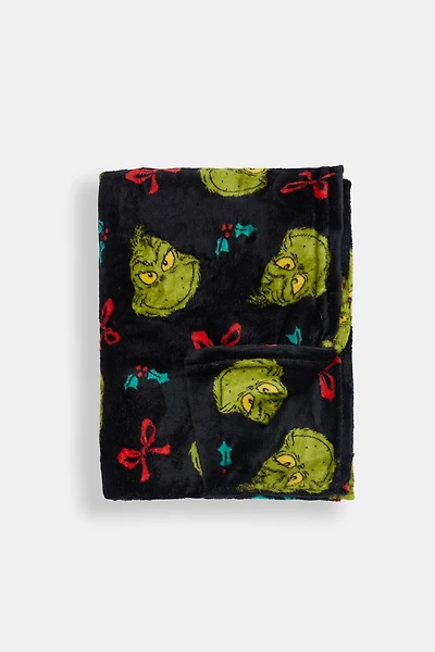 The Grinch Bow Plush Blanket - Black / O/S