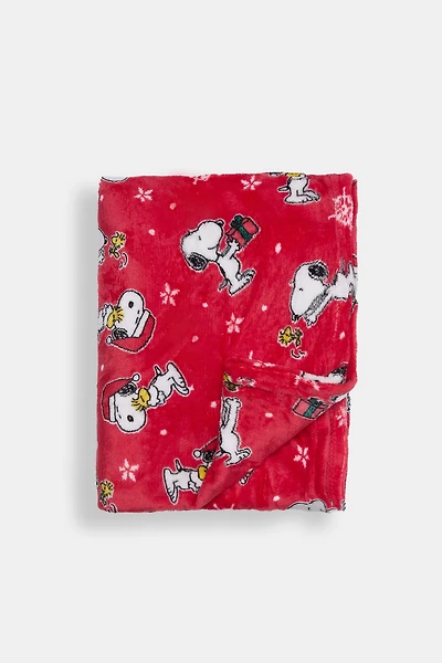 Peanuts Snoopy Snowflake Plush Blanket - Red / O/S
