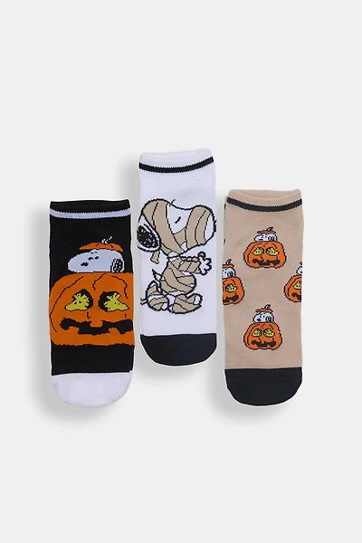 Peanuts Snoopy 3-Pack Halloween Ankle Socks - Black / O/S