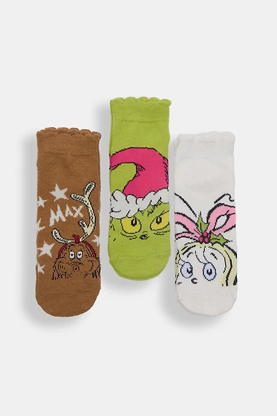 The Grinch & Max 3-Pack Cozy Ankle Socks - Tan / O/S