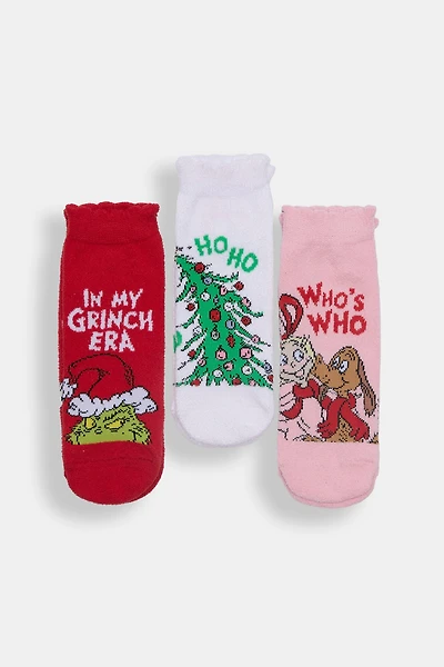 The Grinch 3-Pack Christmas Graphic Ankle Socks - Light Pink / O/S