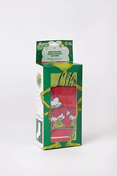 The Grinch 4-Pack Graphic Crew Socks - Green / O/S