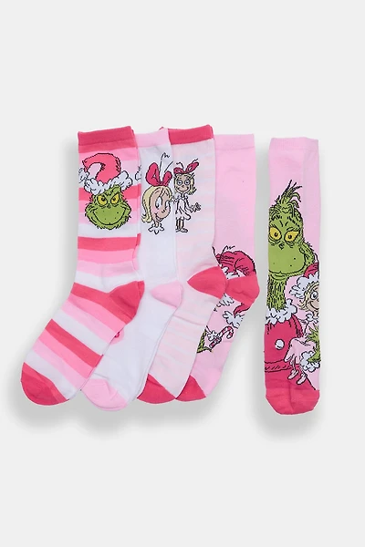 The Grinch 4-Pack Printed Crew Socks - Light Pink / O/S