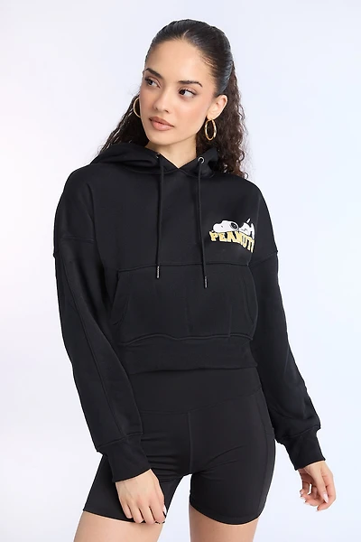 Peanuts 50 Graphic Cropped Hoodie - Black /
