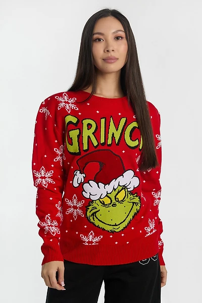 The Grinch Snowflakes Graphic Crewneck Sweater - Red /