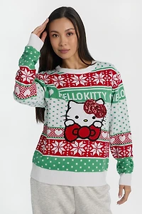 Hello Kitty Fair Isle Graphic Crewneck Sweater - White /