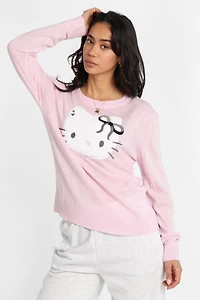 Hello Kitty Bow Graphic Crew Neck Sweater - Pink /