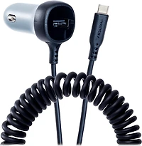 Ventev - 12W USB-A Car Charger with attached 15W USB-C Cord - Dark Gray