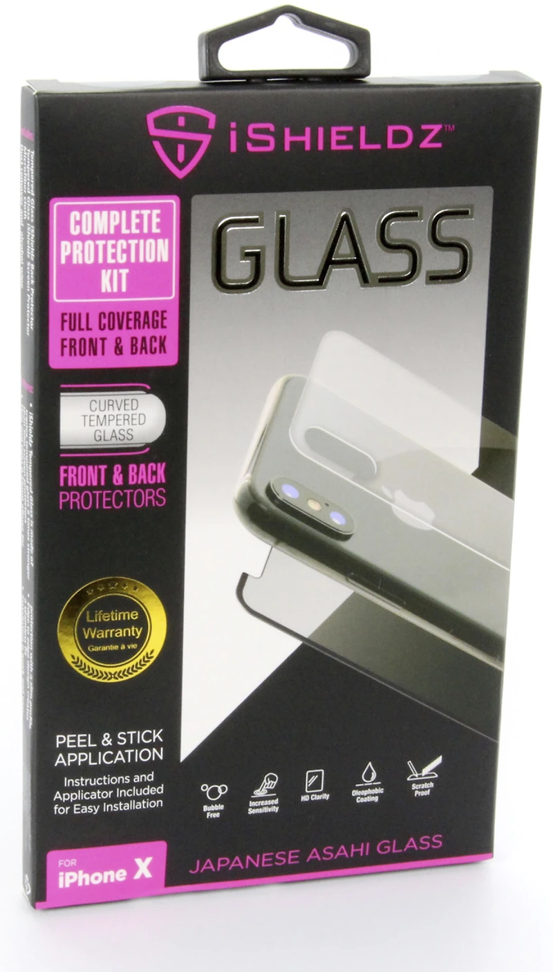 Protecteur d'écran en verre trempé iShieldz 360 (Avant et arrière) pour Apple iPhone X/Xs - Transparent