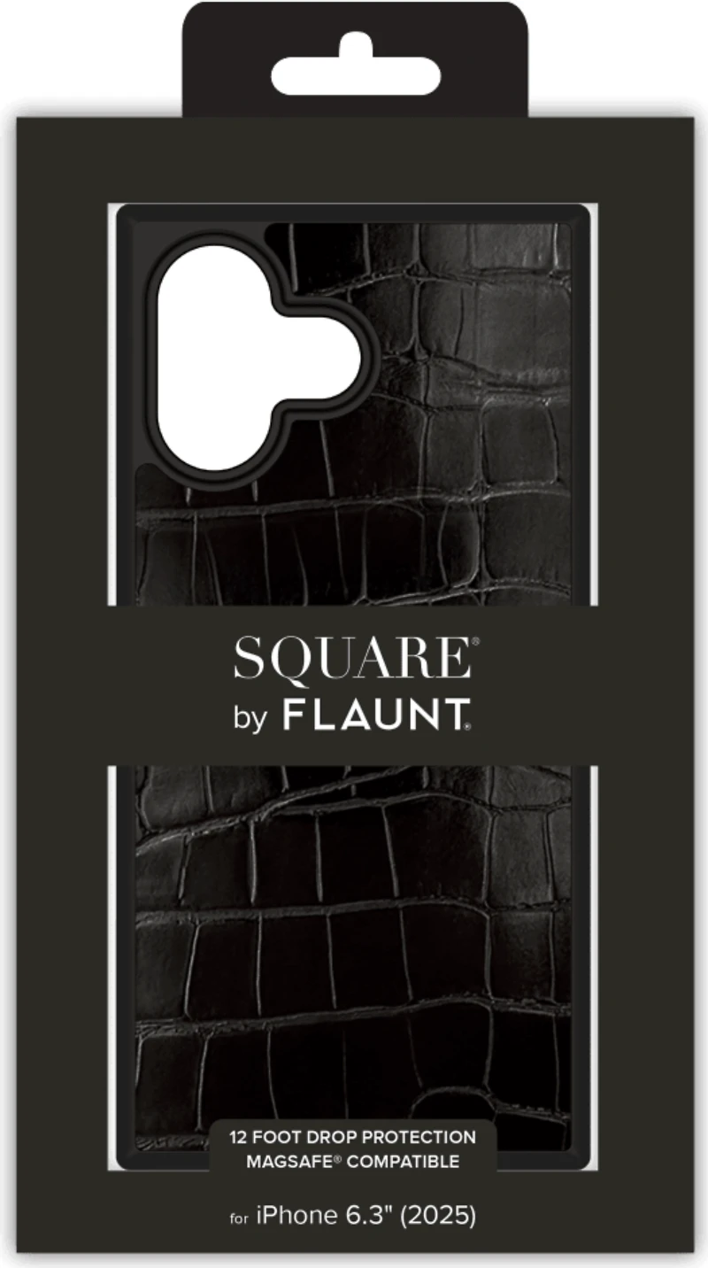 iPhone 17 Pro FLAUNT Square Faux Leather MagSafe Case - Black Crocodile