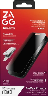 ZAGG 200118665 Protection D'écran de Confidentialité InvisibleShield Glass XTR 4 Voies pour iPhone 17 Pro