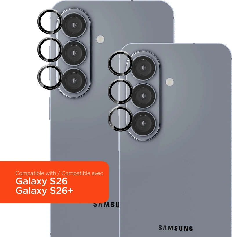 Samsung Galaxy S26/S26+ HyperGear Tempered Glass Camera Rings Lens Protection - 2 Pack clear