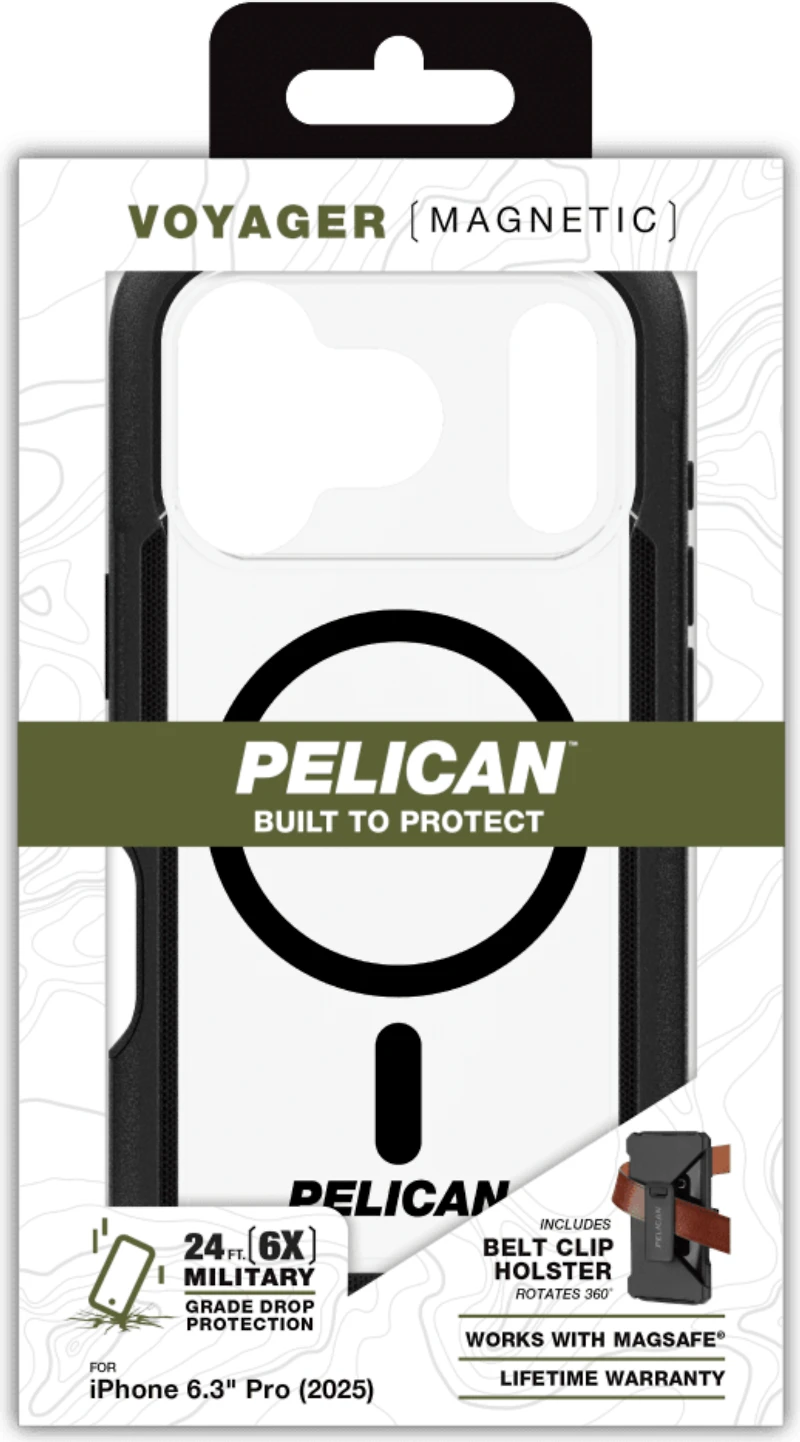 Pelican - Voyager MagSafe Case with Holster for Apple iPhone 17 Pro - Black and Clear