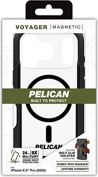 Pelican - Voyager MagSafe Case with Holster for Apple iPhone 17 Pro - Black and Clear