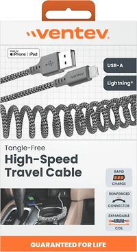 Ventev Charge/Sync Câble Helix Coiled Lightning 1 pieds Gris