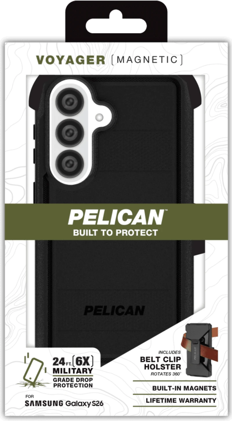 Pelican - Voyager Case with Magnet and Holster for Samsung Galaxy S26 - Black