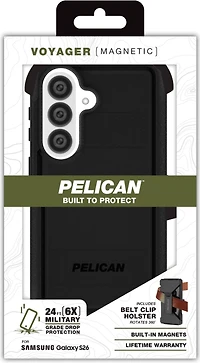 Pelican - Voyager Case with Magnet and Holster for Samsung Galaxy S26 - Black