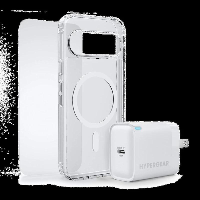 Google Pixel 10/10 Pro/9/9 Pro HyperGear Bundle - 30W Hub, Glass, Case w/ Magsafe