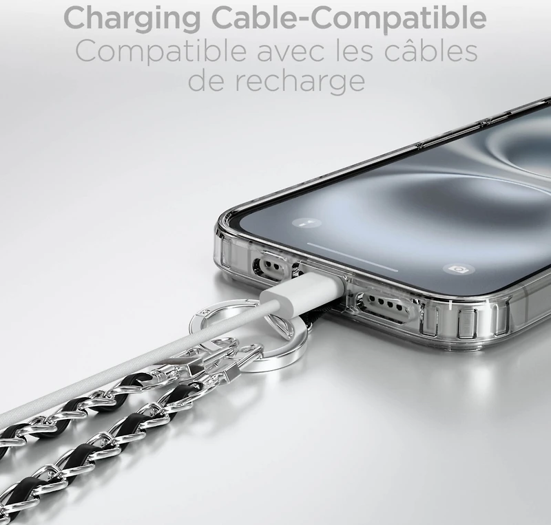 HyperGear TECHcessories Universal Crossbody Phone Strap - Silver Chain Black Vegan Leather