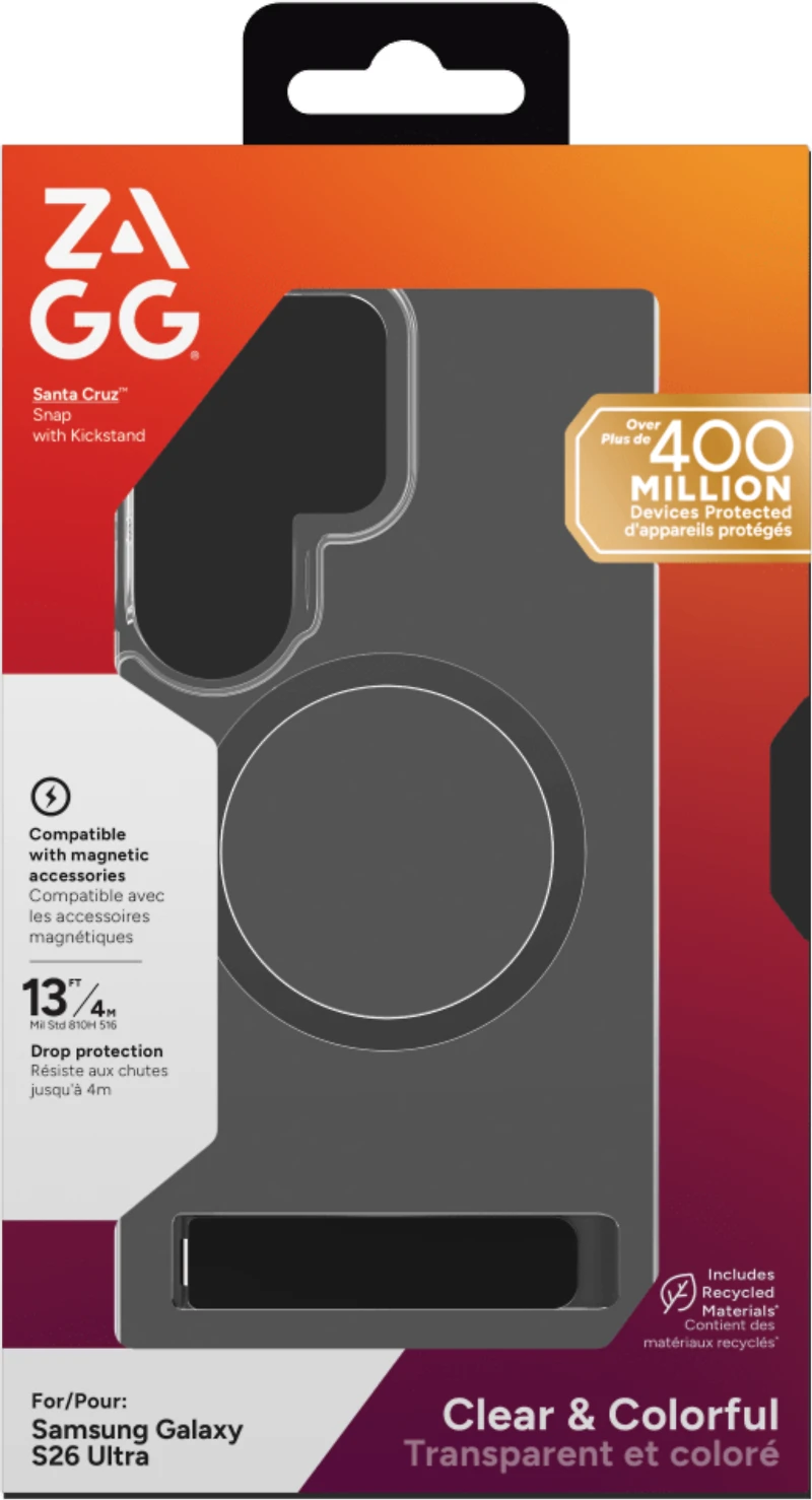 ZAGG - Santa Cruz Snap Case with Kickstand for Samsung Galaxy S26 Ultra - Black