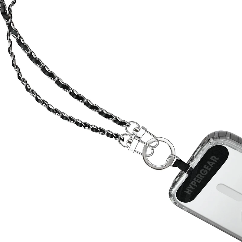 HyperGear TECHcessories Universal Crossbody Phone Strap - Silver Chain Black Vegan Leather