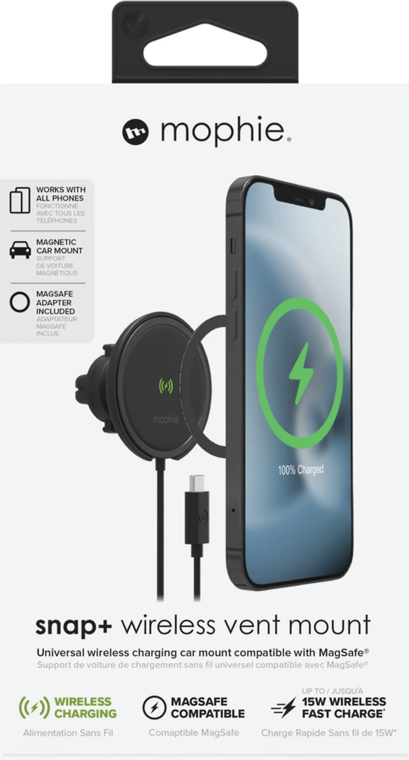 Mophie  - Snap Plus Wireless Charger Vent Mount  - Black