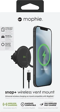Mophie  - Snap Plus Wireless Charger Vent Mount  - Black
