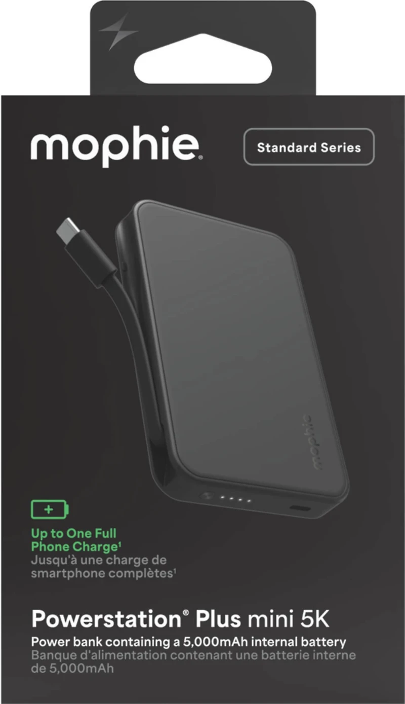 Mophie 5,000 mAh Powerstation Plus Mini w/USB-C Cable - Black