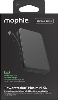 Mophie 5,000 mAh Powerstation Plus Mini w/USB-C Cable - Black