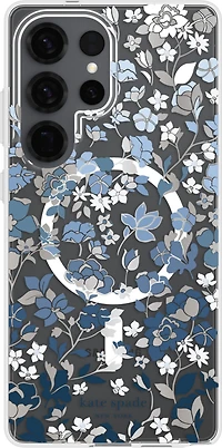 Protective Case Compatible w/MagSafe Flowerbed Blue with Gems for Samsung Galaxy S25 Ultra