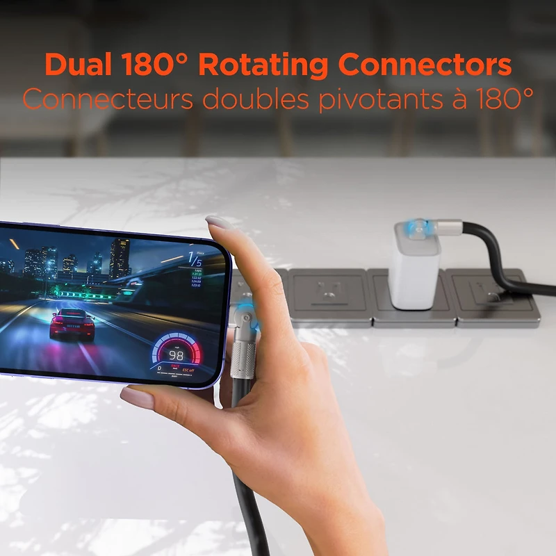 HyperGear 6 ft. 180cm USB-C to USB-C Chunky 180 Rugged Cable w/Rotating Connectors