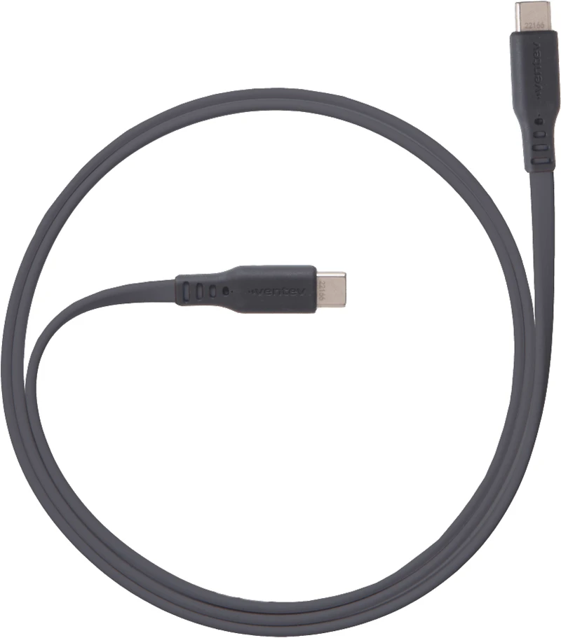 Ventev - Flat USB C to USB C High Speed Tangle-Free Cable 6ft - Gray