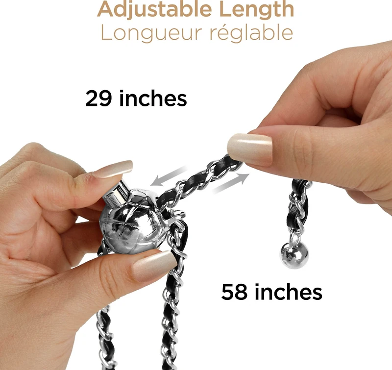 HyperGear TECHcessories Universal Crossbody Phone Strap - Silver Chain Black Vegan Leather