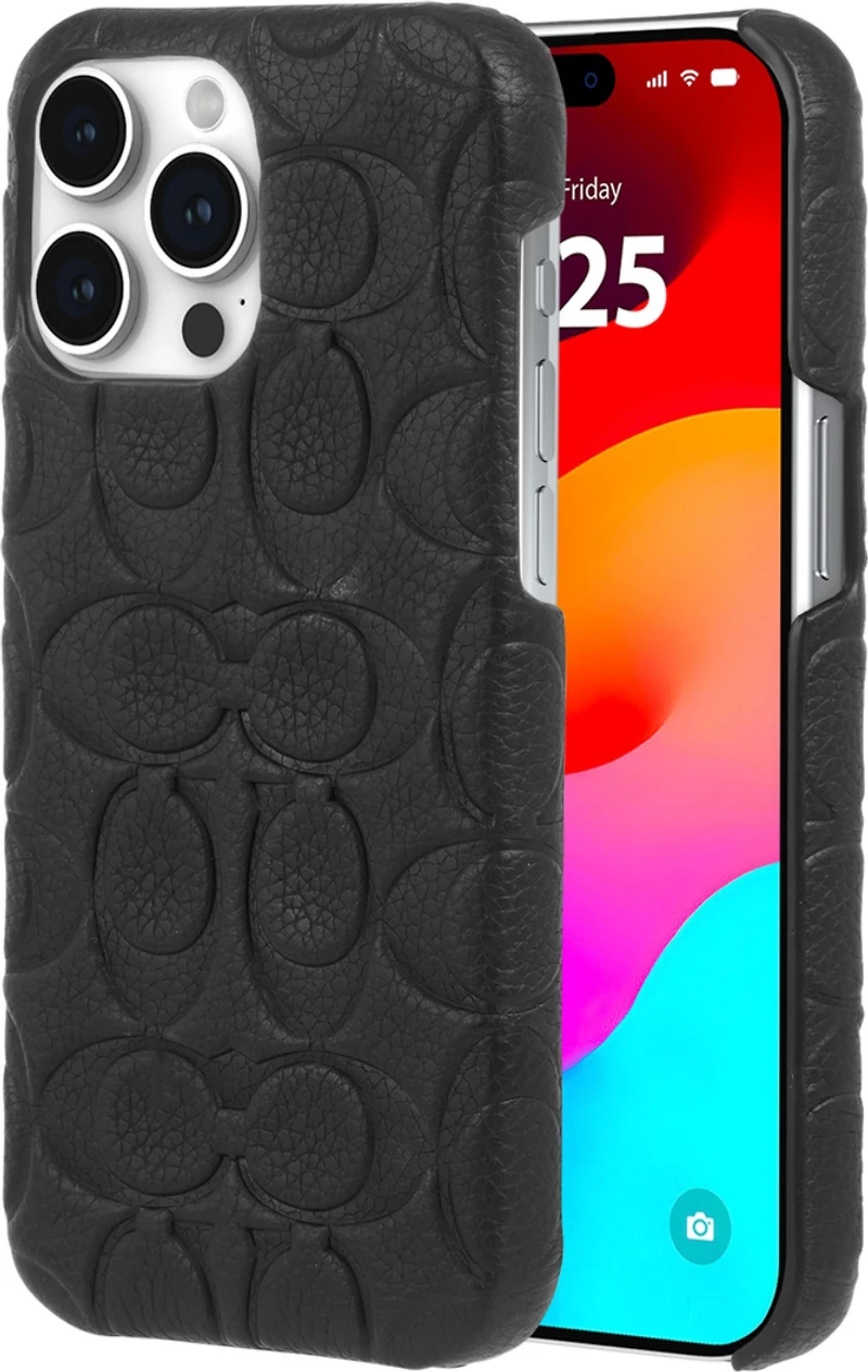 iPhone 15 Pro Max Coach Leather Slim Wrap Signature C Case - Black Emboss