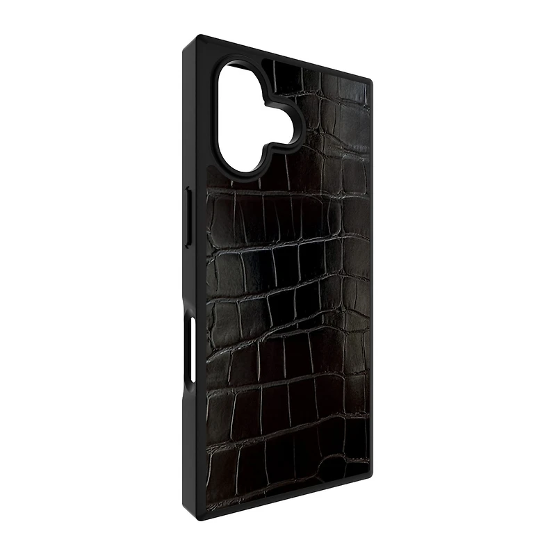 iPhone 17 FLAUNT Square Faux Leather MagSafe Case - Black Crocodile
