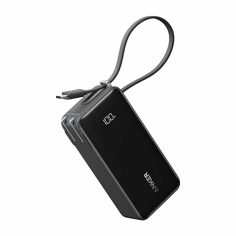 Anker - Fusion 10000 mAh Power Battery Black with Built-in Lightning Cable