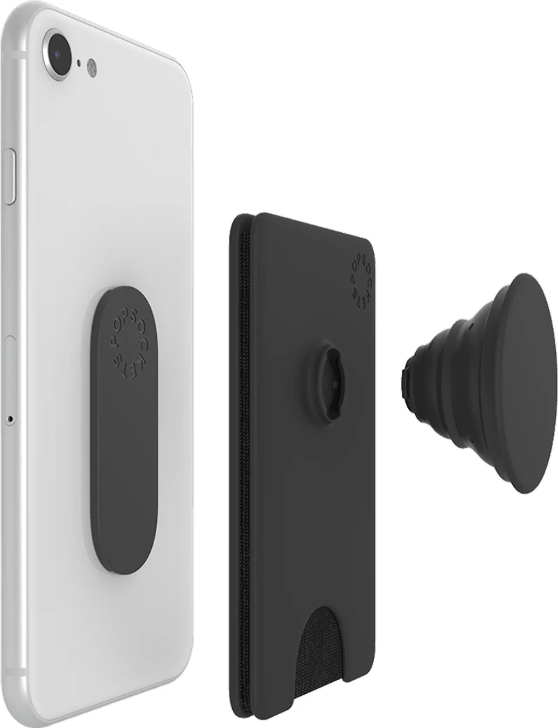 PopWallet+ Card Holder with Swappable Device Stand and Grip Topper - Black