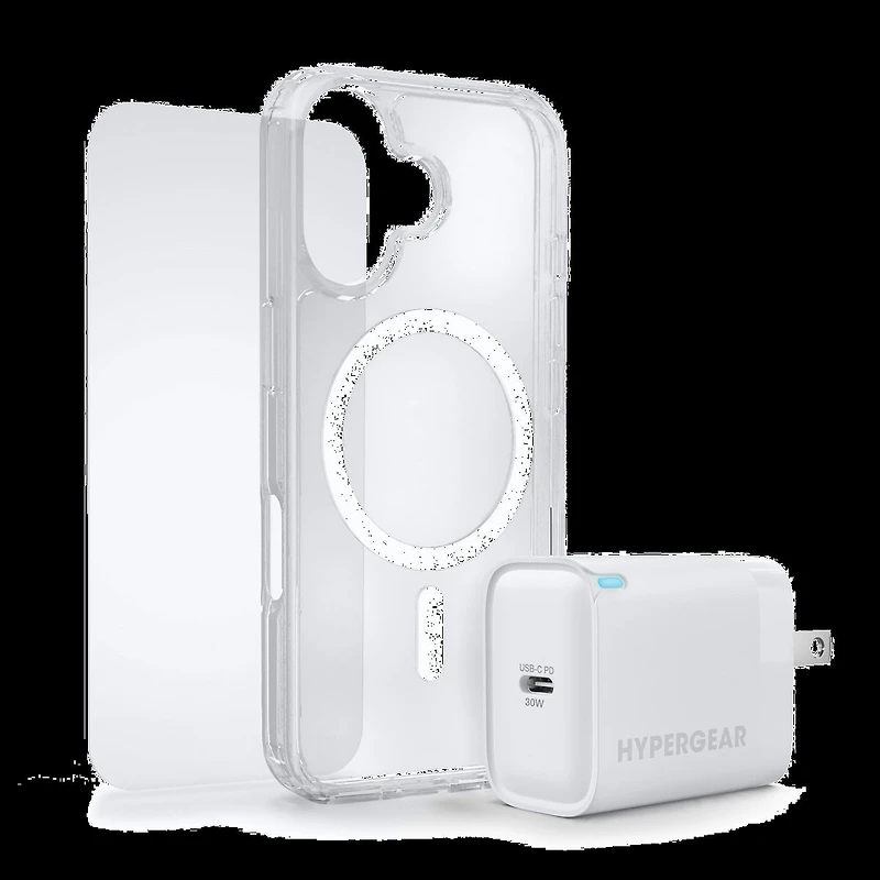 iPhone 17 HyperGear Bundle - 30W Hub, Glass, Case w/ Magsafe