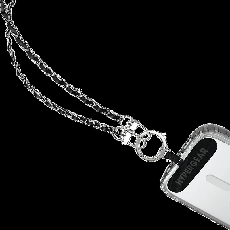 HyperGear TECHcessories Universal Crossbody Phone Strap - Silver Chain Black Vegan Leather
