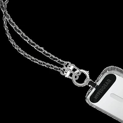 HyperGear TECHcessories Universal Crossbody Phone Strap - Silver Chain Black Vegan Leather